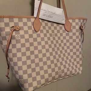 LV Neverfull MM Damier Azur Canvas Rose Ballerina